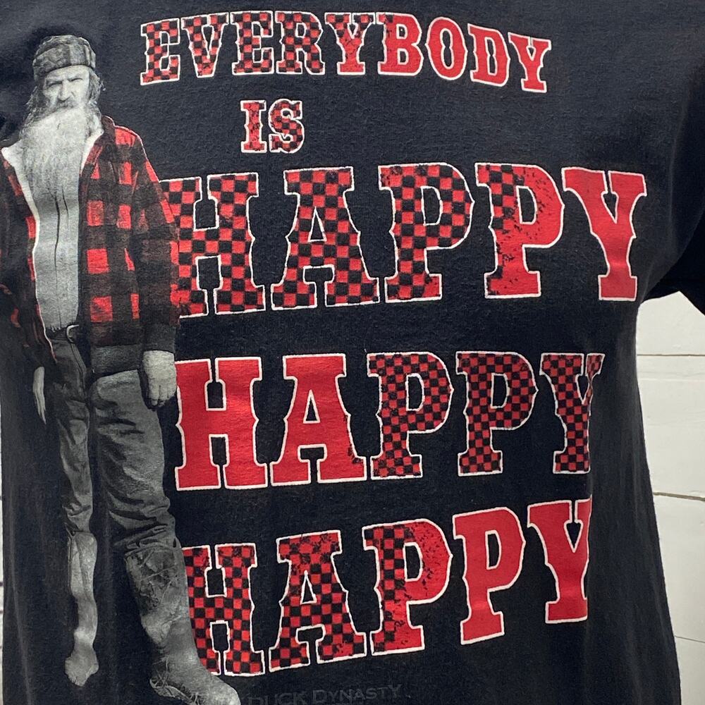 Duck Dynasty Red Black Plaid Everybody is Happy T-Shirt Hunting TV Series Phil M